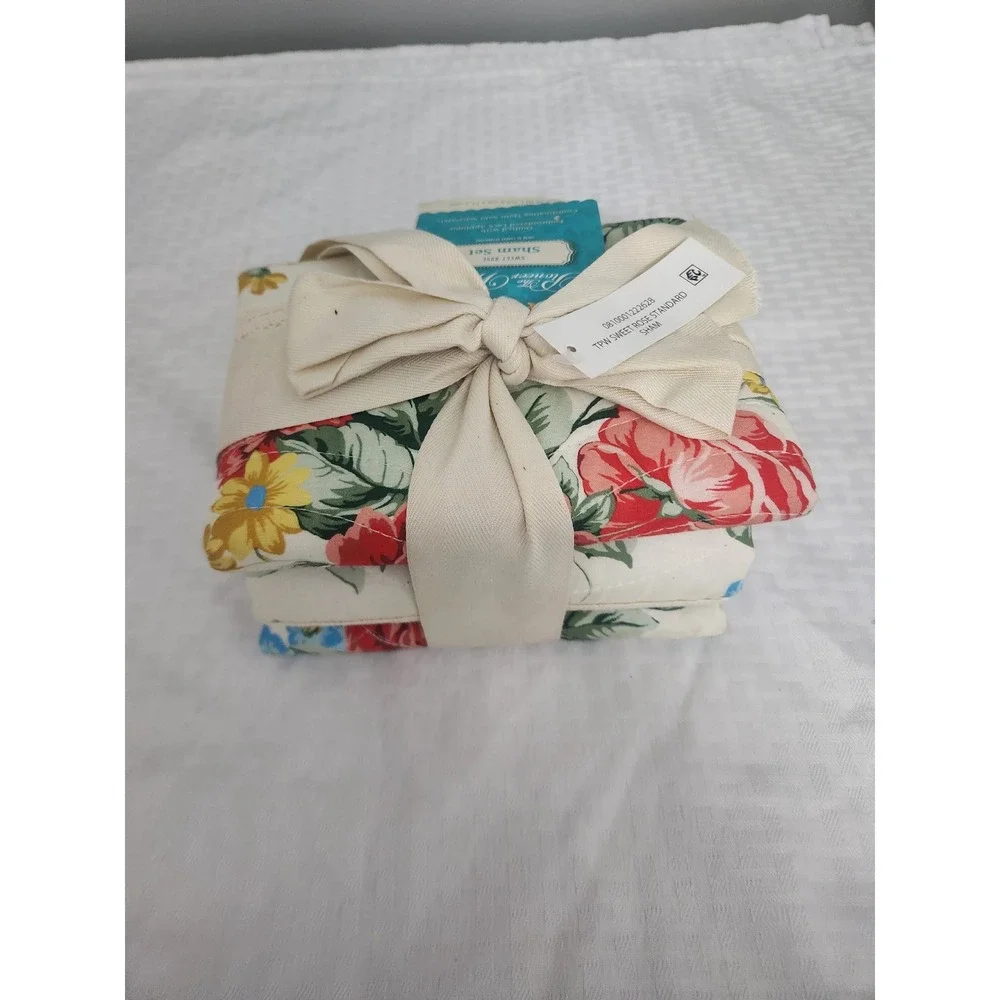 The Pioneer Woman Sweet Rose Standard Sham Set 2pc Quilted Embroidered Lace NEW